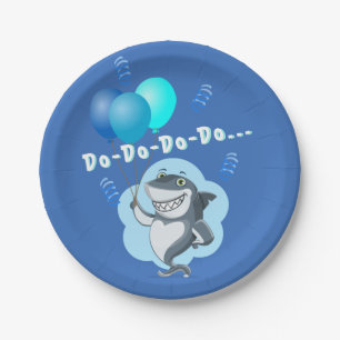 Cute Shark   Blue Balloons Birthday Paper Plate