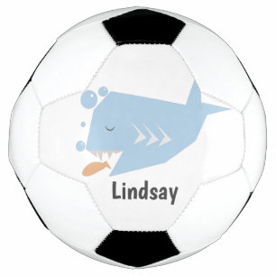 Cute Shark Blue  Monogram Name   Soccer Ball