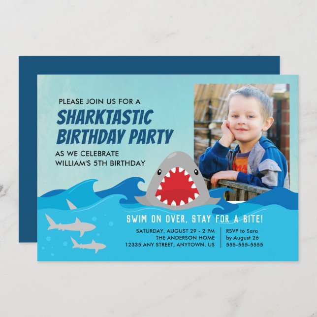 Cute Shark | Boys Birthday Party Photo Invitation (Front/Back)