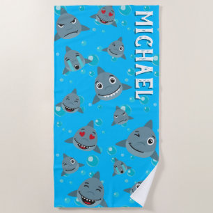 Cute Shark Cartoon Underwater Ocean Pattern Beach Towel