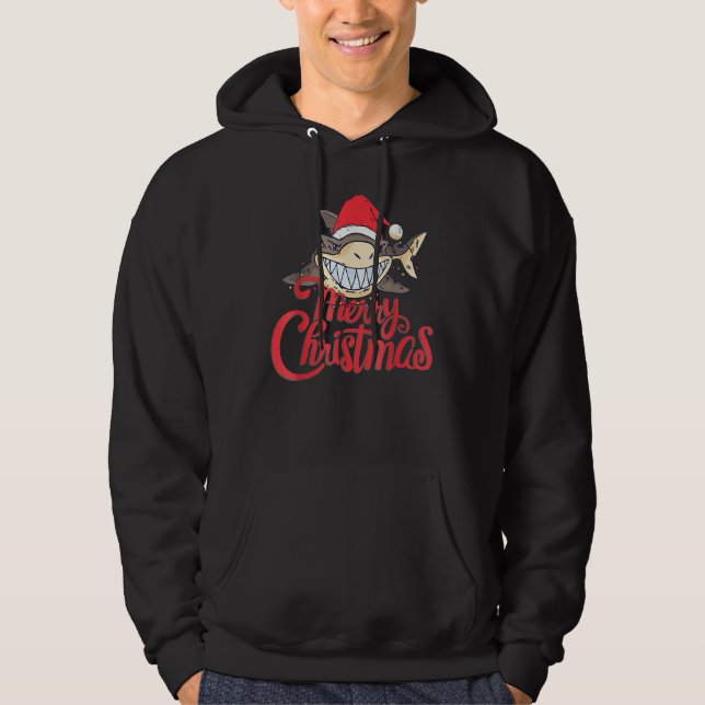 Cute Shark Cheeky In The Ocean At Christmas Merry  Hoodie (Front)