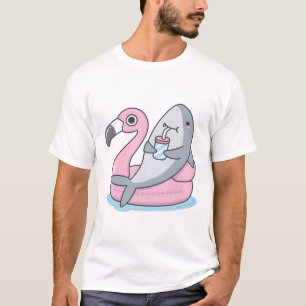 Cute Shark Chillin On Flamingo Pool Float T-Shirt