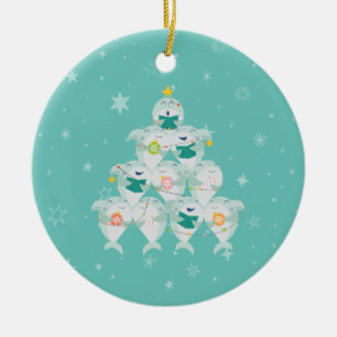 Cute Shark Christmas Tree Ceramic Ornament