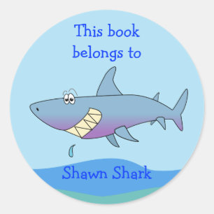Cute Shark Custom Bookplate Template for Kids Classic Round Sticker