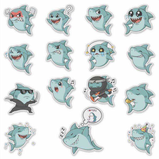 Cute Shark Emoji Sticker Pack (Front)