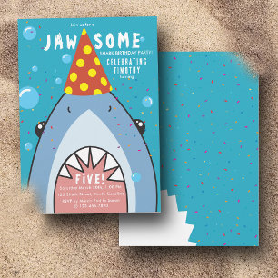 Cute Shark Face in Ocean Kids Birthday Party Invitation