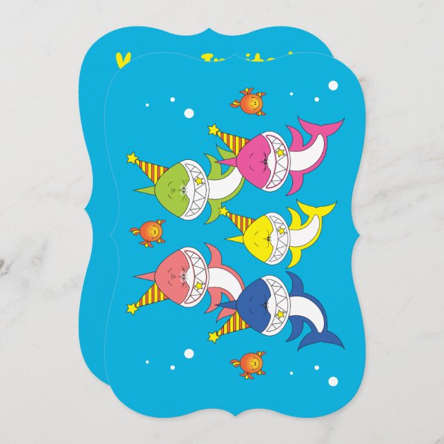 Cute Shark Family Cartoon Invitation (Front/Back)