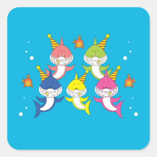 Cute Shark Family Cartoon Square Sticker