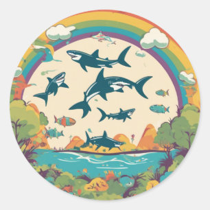 Cute Shark Family Classic Round Sticker