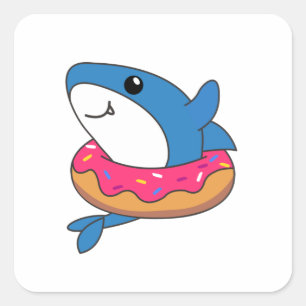 Cute Shark Funny Animals In Doughnut Shark Square Sticker