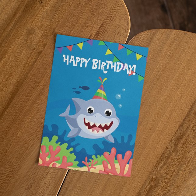 Cute Shark Happy Birthday Underwater  Invitation (cute shark happy birthday underwater card)