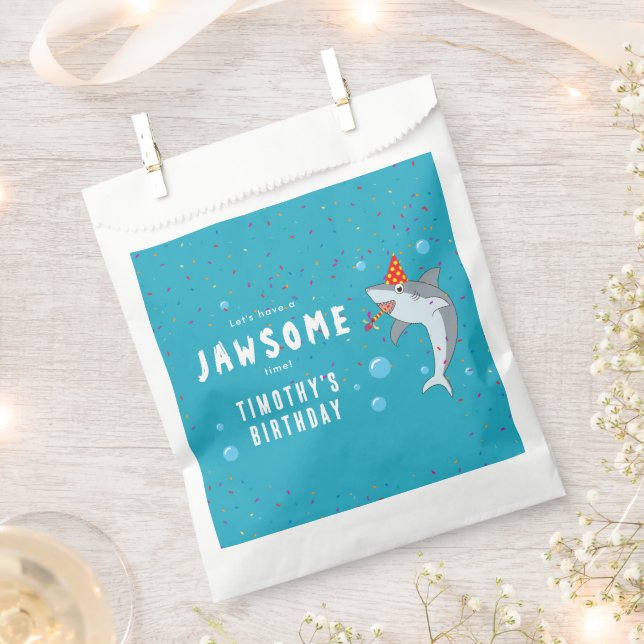Cute Shark in Ocean Kids Birthday Party Favour Bag (Clipped)