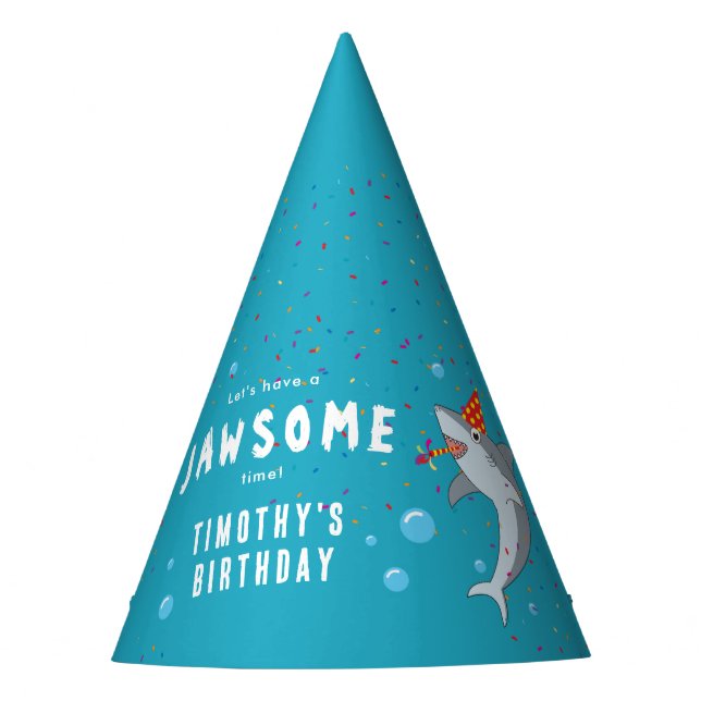 Cute Shark in Ocean Kids Birthday Party Hat (Front)