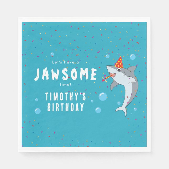 Cute Shark in Ocean Kids Birthday Party Napkin (Front)