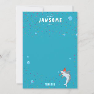 Cute Shark in Ocean Kids Birthday Party Thank You Card