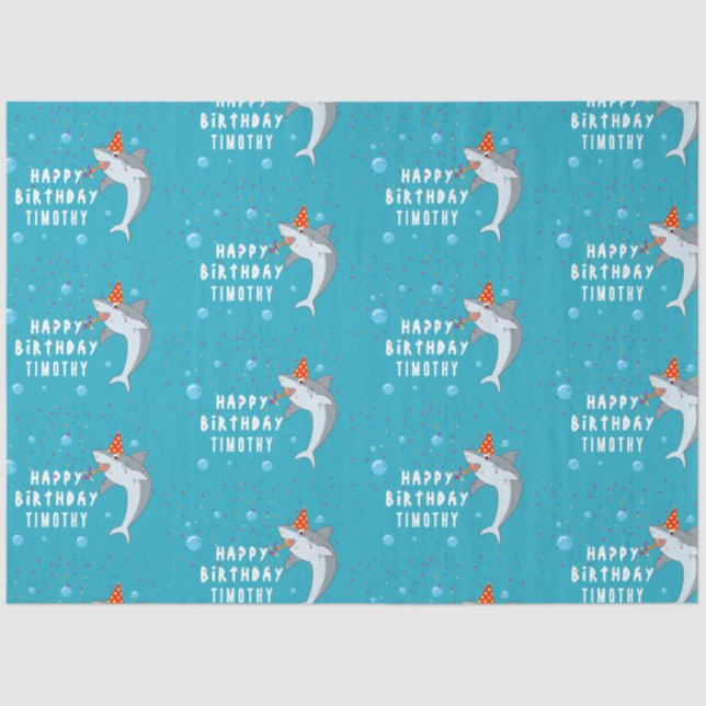 Cute Shark in Ocean Kids Birthday Party Tissue Paper (Front)
