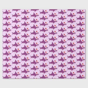 Cute Shark in Santa Hat Purple Holiday Christmas Wrapping Paper
