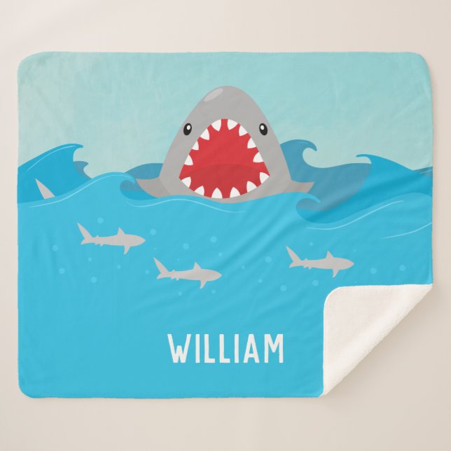 Cute Shark in Water | Baby Boy Sherpa Blanket (Front (Horizontal))