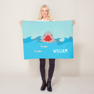 Cute Shark in Water   Boys Fleece Blanket