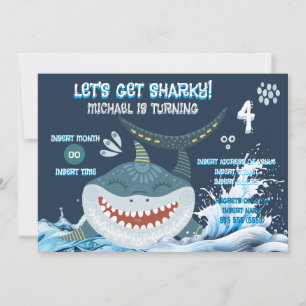 Cute Shark Kids Birthday Party Invitation