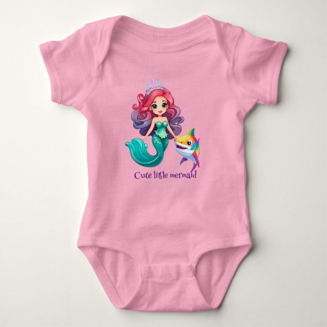 Cute Shark mermaid princess rainbow colourful kids Baby Bodysuit (Front)