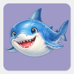 Cute Shark Minimalist Ocean Illustration Square Sticker