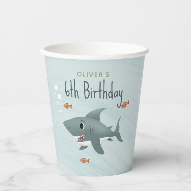 Cute Shark Ocean Birthday Boys Paper Cups (Front)