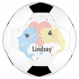 Cute Shark Pastel  Monogram Name   Soccer Ball