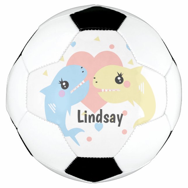 Cute Shark Pastel  Monogram Name   Soccer Ball (Front)