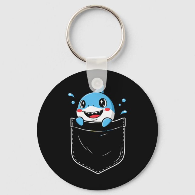 Cute Shark Pocket Meme Funny  Key Ring (Front)