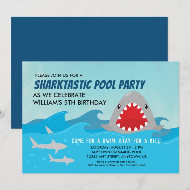 Cute Shark Pool Party | Boys Birthday Party Invitation (Front/Back)