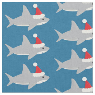 Cute Shark Santa Hat Christmas Fabric