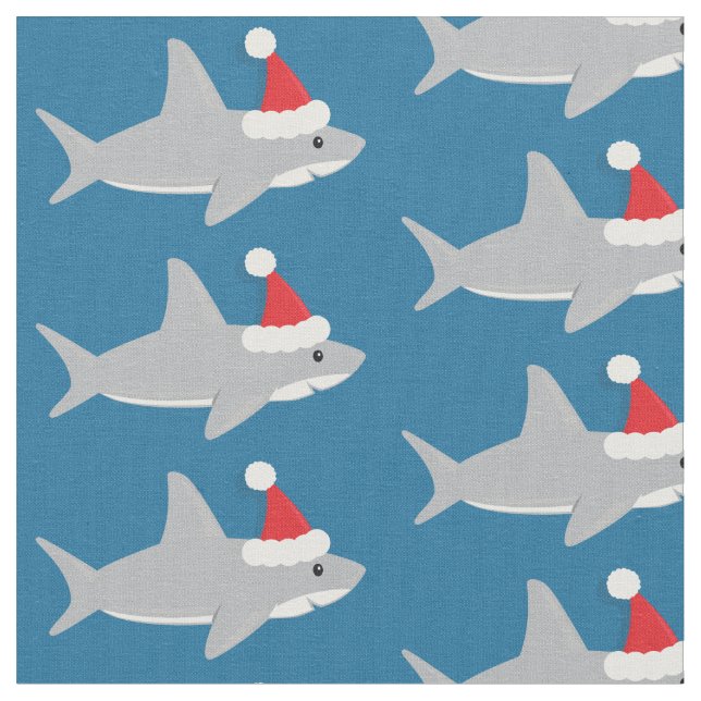 Cute Shark Santa Hat Christmas Fabric (Close Up)