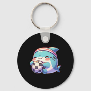 Cute Shark Soccer Player Kawaii Footbyll Athlete  Key Ring