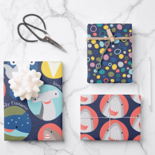 Cute Shark Species Birthday Wrapping Paper Sheet
