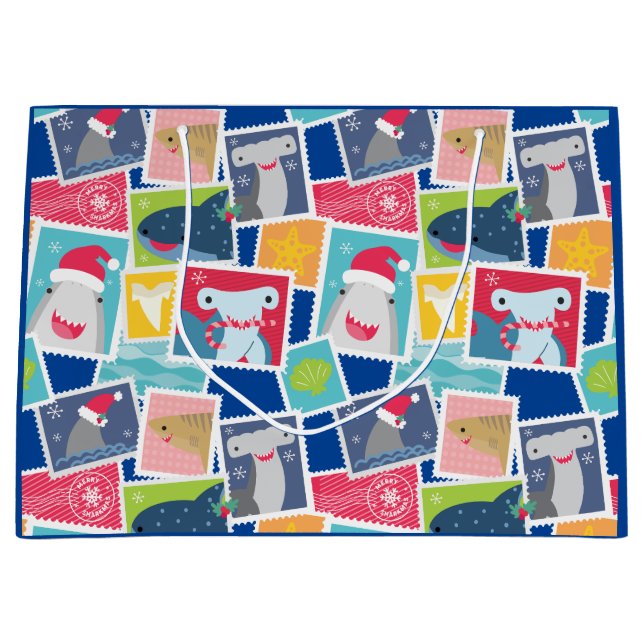 Cute Shark Species Christmas  Large Gift Bag (Front)