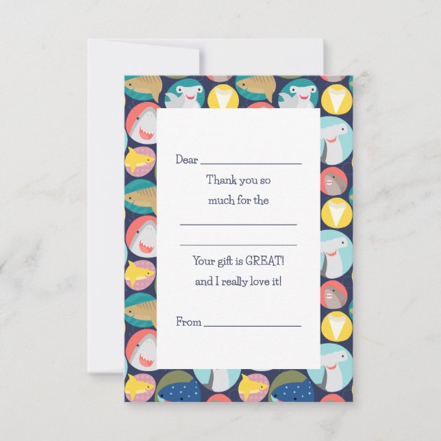 Cute Shark Species Fill In  Thank You Card (Front)