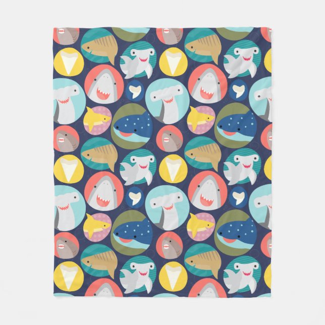 Cute Shark Species Fleece Blanket (Front)