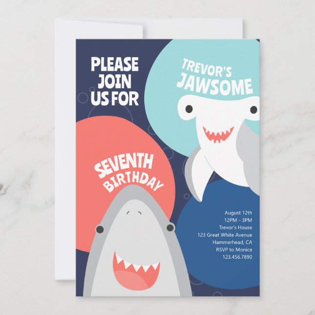 Cute Shark Species Kids Birthday Invitation (Front)