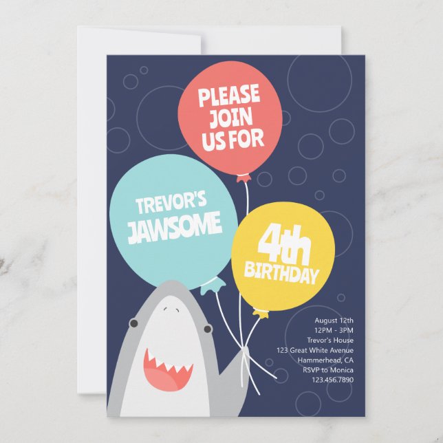Cute Shark Species Kids Birthday Invitation (Front)