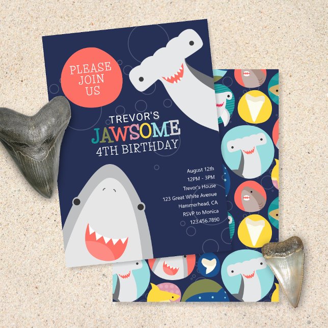 Cute Shark Species Kids Birthday Invitation (Creator Uploaded)