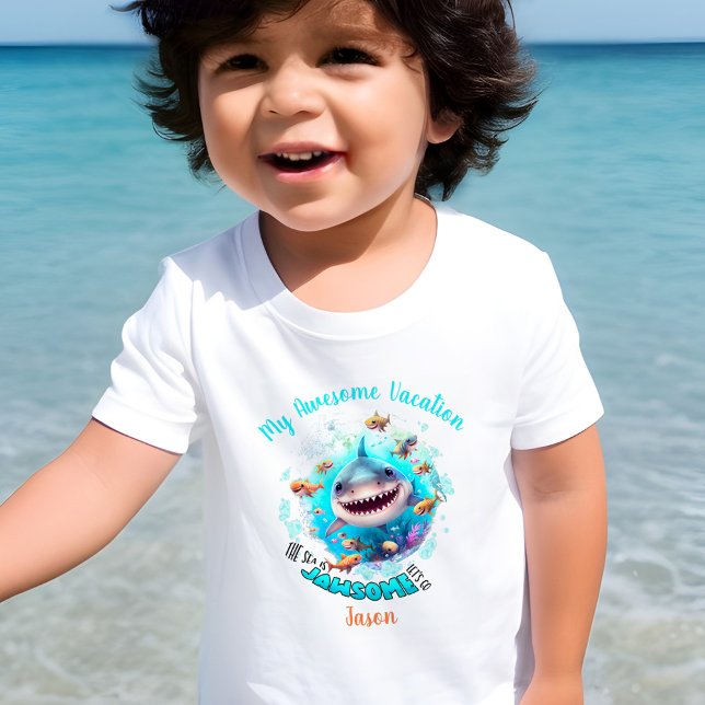 Cute Shark Summer Vacation Personalised Boy  Toddler T-Shirt (Creator Uploaded)