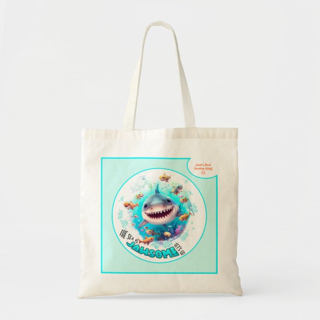 Cute Shark Summer Vacation Personalised Boy Tote Bag (Front)