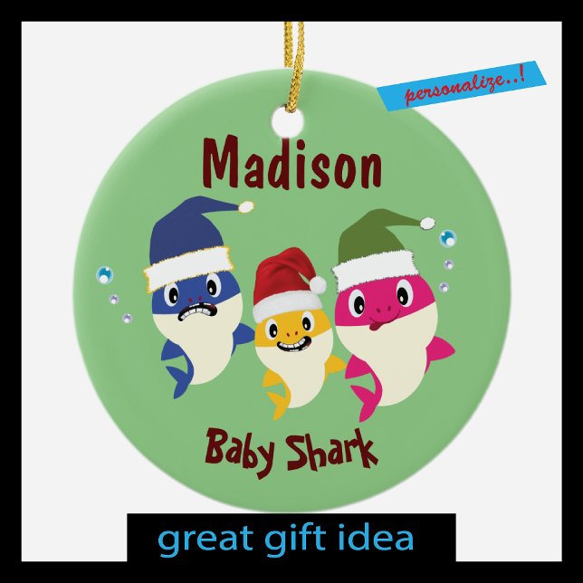 Cute Shark 🦈 Super Ocean Christmas Kids Fun Ceramic Ornament (Creator Uploaded)