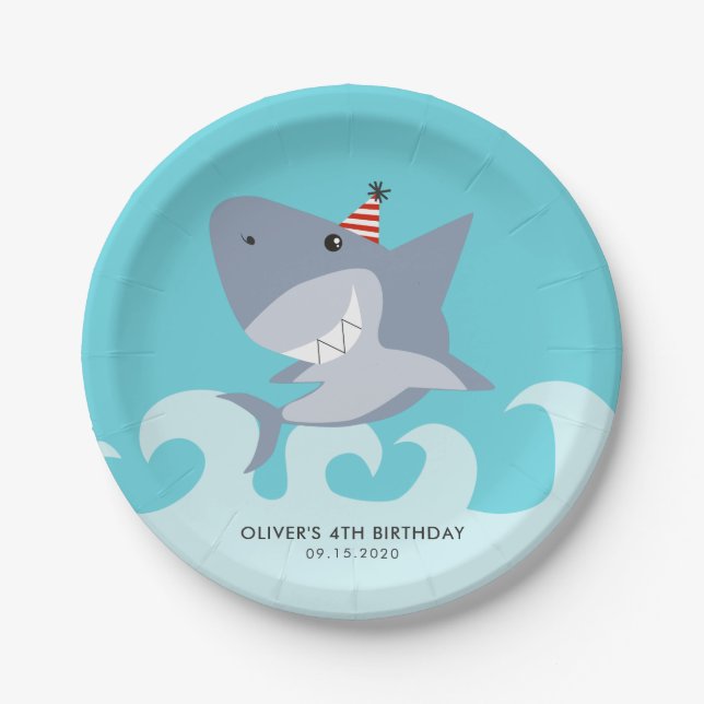 Cute Shark Theme Birthday Party Paper Plate (Front)