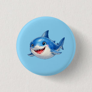 Cute Shark with Big Eyes Happy Ocean Animal Illust 3 Cm Round Badge