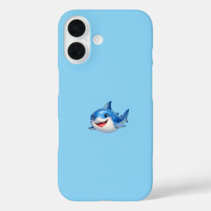 Cute Shark with Big Eyes Happy Ocean Animal Illust iPhone 16 Case