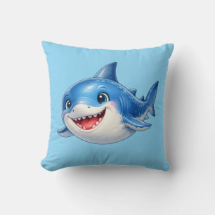 Cute Shark with Big Eyes Happy Ocean Animal Illust Cushion