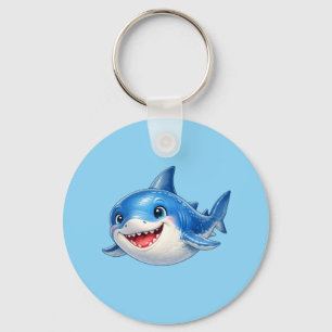 Cute Shark with Big Eyes Happy Ocean Animal Illust Key Ring