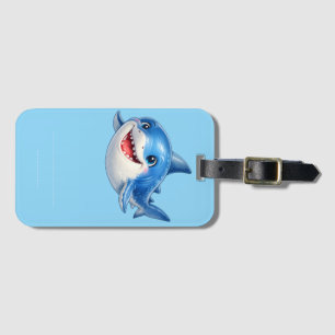 Cute Shark with Big Eyes Happy Ocean Animal Illust Luggage Tag